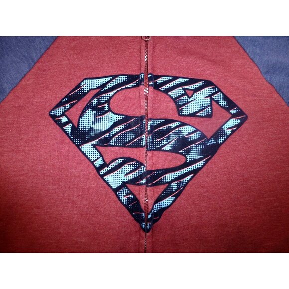 Superman Logo DC Comics Mens Full Front Zip Up Hoodie Burgundy & Blue Med - Picture 3 of 9